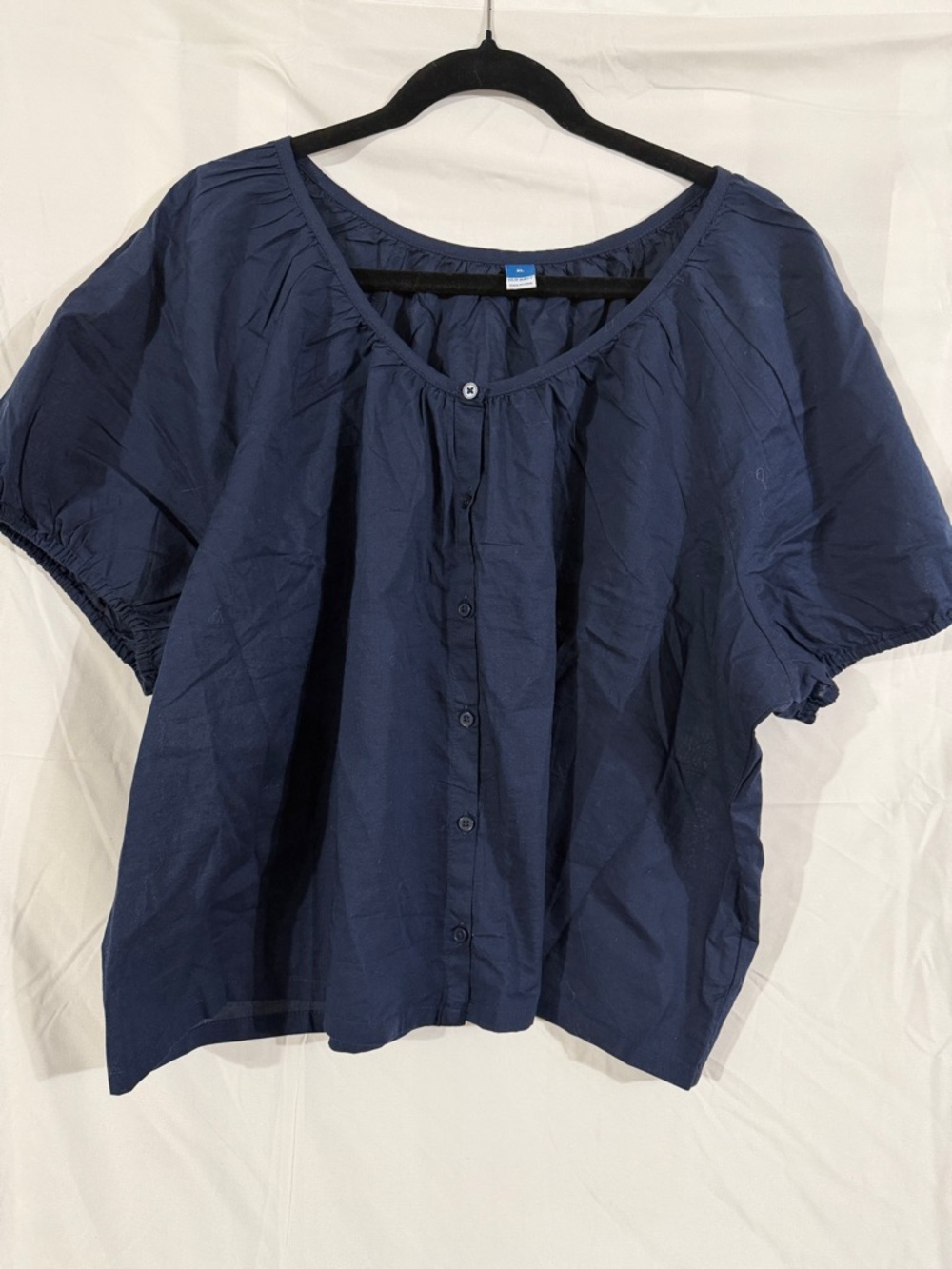 Old Navy Navy Blue Puff Sleeve Peasant Blouse XL Cottagecore